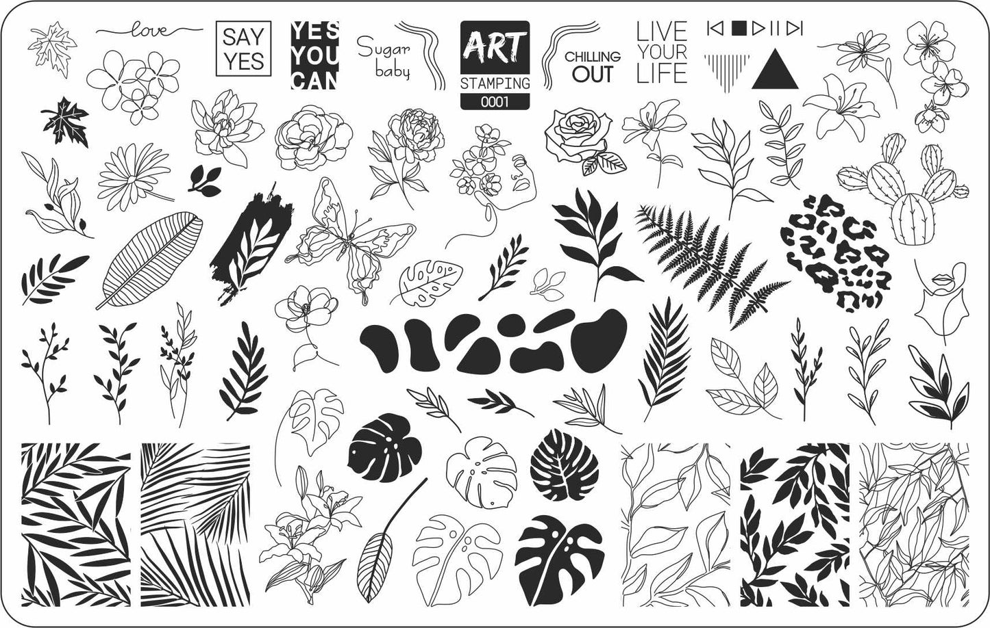 Nail Art Stamping Plate 001 Floral Designs