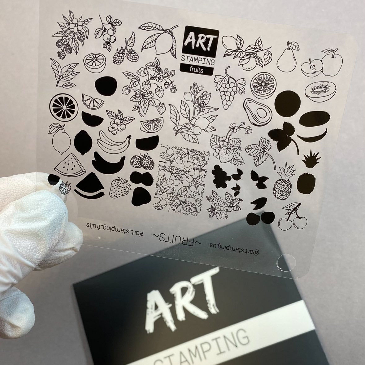 Art Stamping plate with black designs on a white background