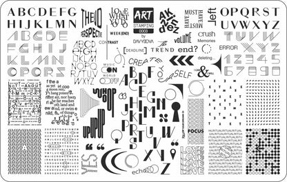 Alphabet and number stamp set with various fonts and styles on a white background